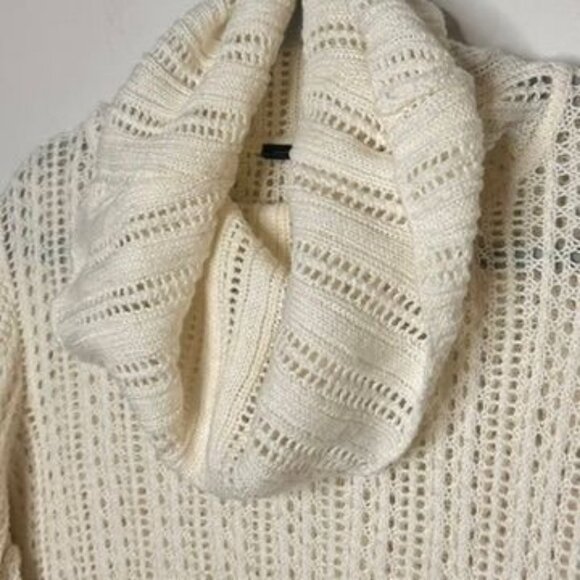 Cream Open Knit Sweater Cowl Neck Mesh Cozy Womens Comfy Soft Holiday Office - Picture 3 of 7